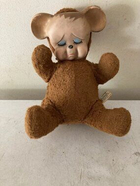 Knickerbocker Pouting Teddy Bear Plush Vinyl Rubber Face Vtg 50s Misfit Toy